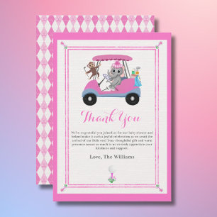 Baby-Mädchen-Golf-Elefant & Affe-Dusche Dankeskarte