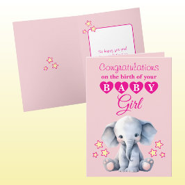 Baby Mädchen Gratulation Elefant rosa Karte