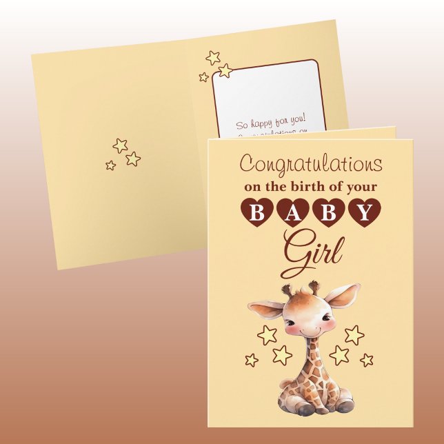 Baby Mädchen Gratulation Giraffe Pfirsich Karte (Von Creator hochgeladen)