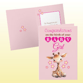 Baby Mädchen Gratulation Giraffe rosa Karte