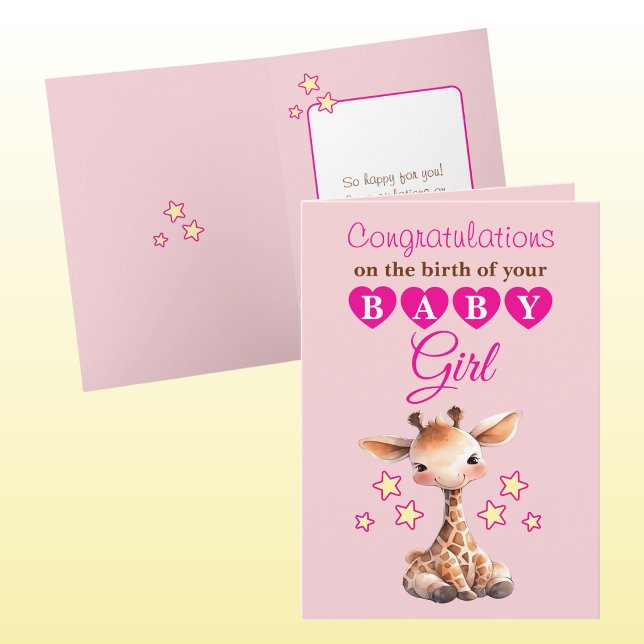 Baby Mädchen Gratulation Giraffe rosa Karte (Von Creator hochgeladen)