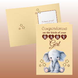 Baby Mädchen Gratulationen Elefant Pfirsich Karte
