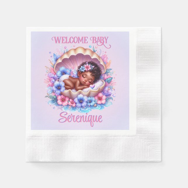 Baby-Mädchen in Seashell Floral Pastel Serviette (Vorderseite)
