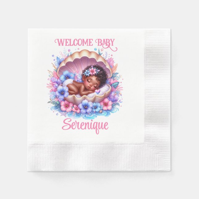 Baby-Mädchen in Seashell Floral Pastel Serviette (Vorderseite)