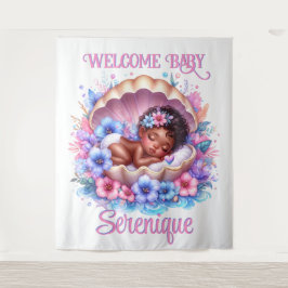 Baby-Mädchen in Seashell Floral Pastel Wandteppich