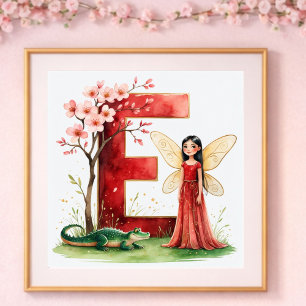 Baby Mädchen Kinderzimmer Buchstabe E Fee Floral Poster