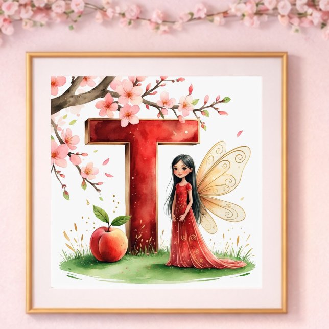Baby Mädchen Kinderzimmer Buchstabe T Fee Floral Poster (Von Creator hochgeladen)