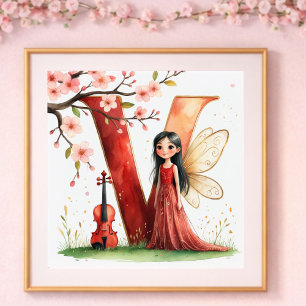 Baby Mädchen Kinderzimmer Buchstabe V Feen Blumenm Poster