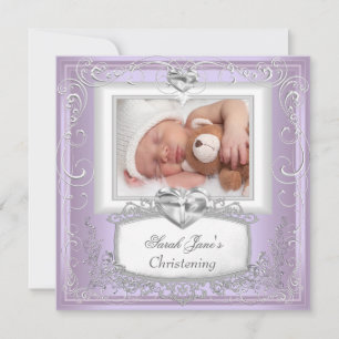 Baby Mädchen Lilac Taufe Taufkleid Kreuz Weiß Einladung