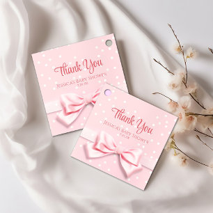 Baby Mädchen mit rosa Schleife und Punkten Geschenkanhänger