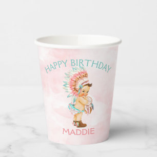 Baby Mädchen Native Boho Federn Blush Rosa Aqua  Pappbecher