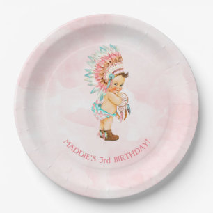 Baby Mädchen Native Kopfschmuck Mokassins Blush Aq Pappteller