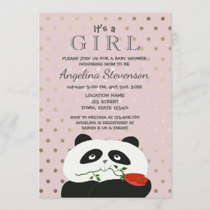 Baby-Mädchen-Party Süße Rosa Panda Einladung