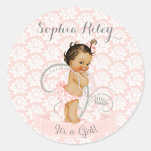 Baby Mädchen Pink Afrikanisch Amerikanisch Latina  Runder Aufkleber