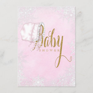 Baby-Mädchen-Pink-Gold-Schneeblume-Baby-Party Einladung
