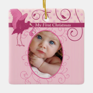 Baby Mädchen Pink Stork Geburtsstatistik Foto Keramikornament