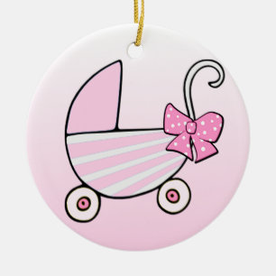 Baby-Mädchen-Rosa-Baby-Buggy Keramikornament