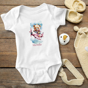 Baby Mädchen Rosa Bär im Flugzeug Baby-Geschenk Strampler