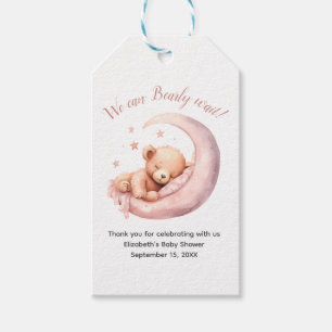 Baby Mädchen Rosa Bär Mond Kaum warten Baby-Party  Geschenkanhänger