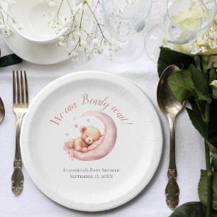 Baby Mädchen Rosa Bär Mond Kaum warten Baby Shower Pappteller
