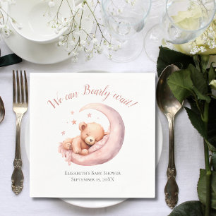 Baby Mädchen Rosa Bär Mond Kaum warten Baby Shower Serviette