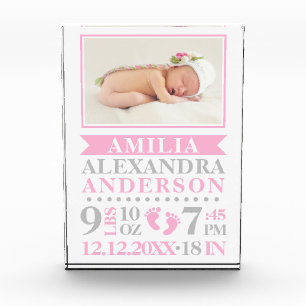 BABY Mädchen Rosa Erinnerungsstück Name Geburtsdat Fotoblock