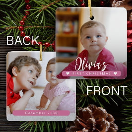 Baby Mädchen rosa Erstes Weihnachten 2 Foto Keramikornament