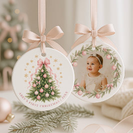 Baby Mädchen Rosa Erstes Weihnachten Foto Keramik Ornament