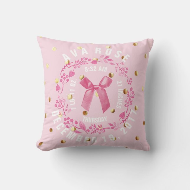 Baby-Mädchen-Rosa-Gold Geburts-Notfall | punktiert Kissen (Vorderseite)