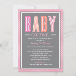 Baby Mädchen Rosa Grau Fette Schrift Baby Shower Einladung