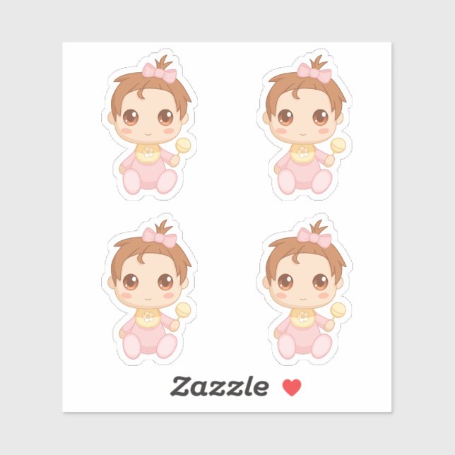Baby-Mädchen-Rosa-Overall-Set von 4 Aufkleber (Blatt)