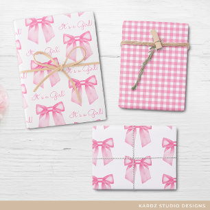 Baby Mädchen Rosa Schleife Baby Shower Geschenkpap Geschenkpapier Set