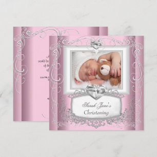 Baby Mädchen Rosa Taufe Taufkreuz Weiß Einladung