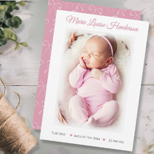 Baby Mädchen Rosa Weiße Schleifen Geburtsanzeige K Ankündigung