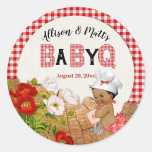 Baby Mädchen Rot Gingham Holz Floral Baby Q BBQ Runder Aufkleber