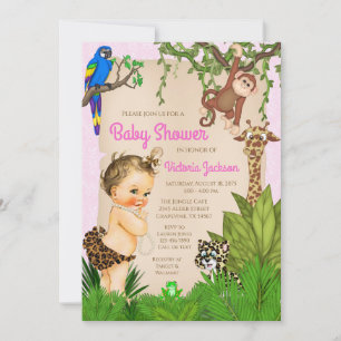 Baby Mädchen Safari-Tiere Dschungel Baby Shower Einladung