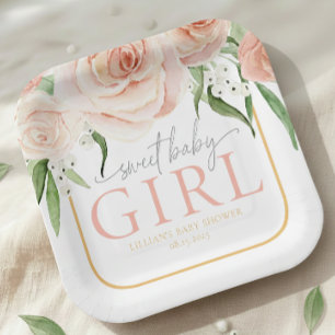 Baby Mädchen Soft Pink Rose Garden Baby Shower  Pappteller
