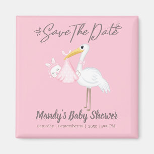 Baby Mädchen Storch Rosa Dusche Save the Date Magnet