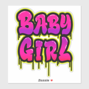Baby Mädchen tropfende Wortkunst Sprayfarbe Rosa G Aufkleber