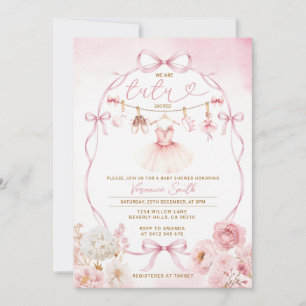 Baby Mädchen Tutu Schleife Floral Rosa Band Einladung