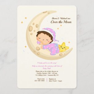 Baby Mädchen über dem Mond Baby Shower Einladung