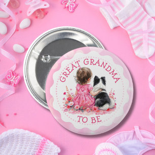 Baby Mädchen und ihr Hund Urgroßmutter Baby Shower Button