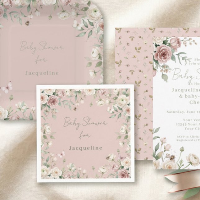 Baby Mädchen wird zur Biene Rose Florale Pastellro Serviette (Von Creator hochgeladen)