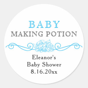 Baby Making Potion Blaue Baby Shower Favor Aufkleb Runder Aufkleber