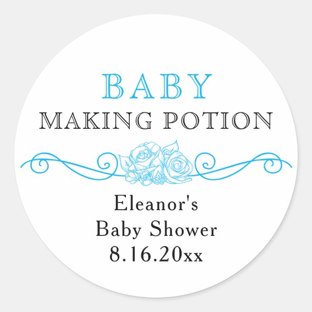 Baby Making Potion Blue Baby Shower Pflegeaufklebe Runder Aufkleber (Vorderseite)