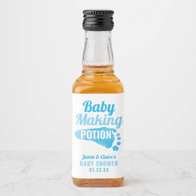 Baby Making Potion Blue Footprint Dusche Vielen Da Alkoholflaschenetikett (Vorderseite)