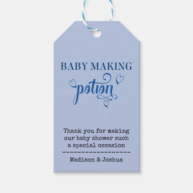 Baby Making Potion Blue Typografy Baby Dusche Geschenkanhänger (Vorderseite)