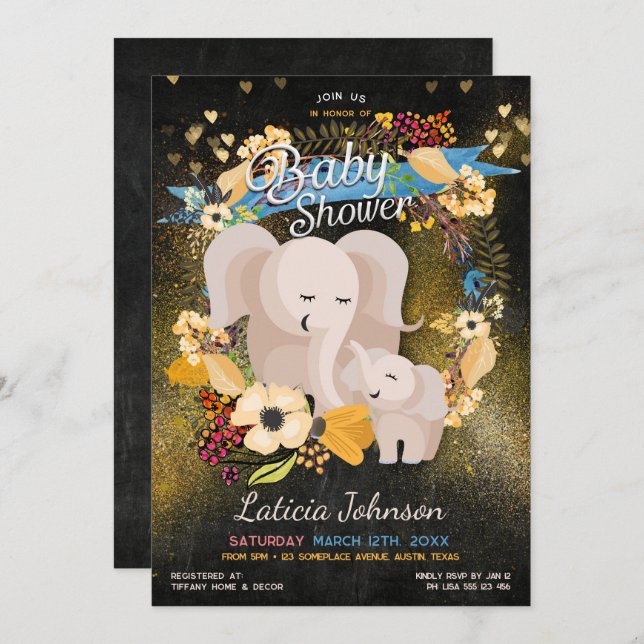 Baby Mama Elephant Floral Boho Baby Shower (Vorne/Hinten)