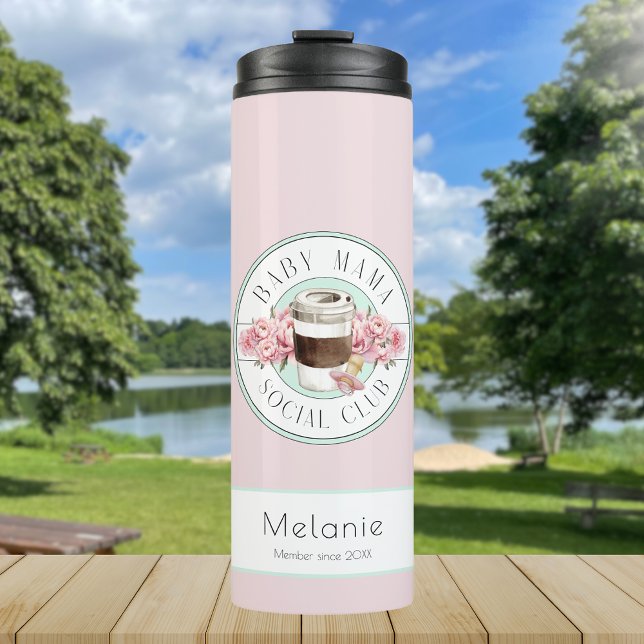 Baby Mama Social Club Pink Aqua Thermosbecher (Baby Mama Social Club Pink Thermal Tumbler travel mug for new mom)