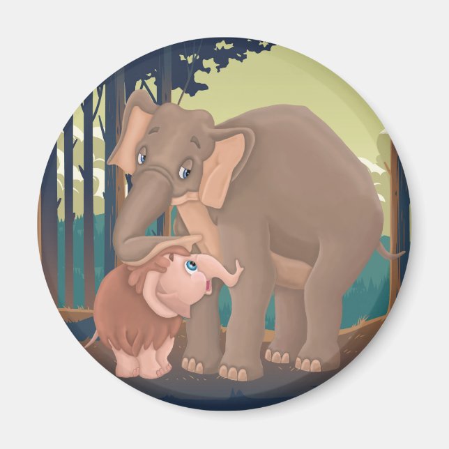 Baby Mammoth mit seiner Adoptive Elephant Mama Magnet (Vorne)